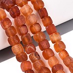 Natural Agate Beads Strands, Dyed & Heated, Frosted, Cube, Chocolate, 7~10x7~10x7~10mm, Hole: 0.9~1.4mm, about 37~38pcs/strand, 12.80~12.99 inch(32.5~33cm)(G-N357-10A-01)