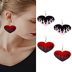 2 Pairs 2 Colors Acrylic Alloy Dangle Earrings, Heart, Platinum, Mixed Color, 58x47.5mm, 1 pair/color(EJEW-LP0001-85)