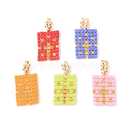 Handmade Loom Pattern MIYUKI Glass Seed Beads, Rectangle Pendants, with Golden Loop, Mixed Color, 18x10x2mm, Hole: 0.7mm(PALLOY-MZ00608)