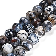 Natural Fire Crackle Agate Beads Strands, Dyed & Heated, Round, Faceted, Steel Blue, 13.5~14mm, Hole: 1.4mm, about 28~29pcs/strand, 15.16 inch(38.5cm)(G-L595-A02-01A)