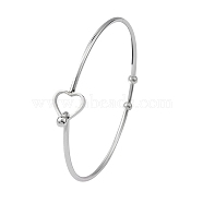 Stainless Steel Hollow Out Heart Bangle, Cocktail Wire Wrap Bangle for Women, Stainless Steel Color, Inner Diameter: 2-3/8 inch(6cm)(BJEW-YW0001-08P)