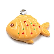 Opaque Resin Imitation Food Pendants, Kebab Fish Charms with Platinum Tone Iron Loops, Yellow, 21x27x7mm, Hole: 2mm(CRES-D019-01B)