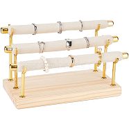 3-Tier Wood Detachable Ring Organizer Holder, Foam Bar Ring Display stands, coverd by Velvet, with Golden Tone Alloy Findings, BurlyWood, finish product: 21x10x11cm, about 10pcs/set(RDIS-WH0009-009)