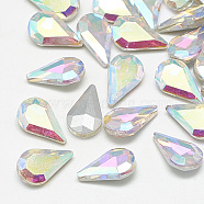 Pointed Back Glass Rhinestone Cabochons, Back Plated, Faceted, teardrop, Crystal AB, 10x6x3mm(RGLA-T082-6x10mm-05)