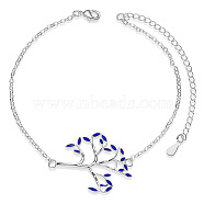 SHEGRACE Brass Link Bracelets, with Epoxy Resin and Cable Chains, Tree, Dark Blue, 6-1/2 inch(16.5cm)(JB564F)