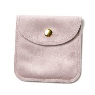 Velvet Jewelry Storage Pouches, Square Jewelry Bags with Golden Tone Snap Fastener, for Earring, Rings Storage, Pink, 8x8x0.75cm(ABAG-C003-02A-05)