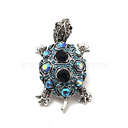 Crystal AB Rhinestone Tortoise Brooch Pin, Alloy Badge for Backpack Clothes, Cadmium Free & Lead Free, Antique Silver, 44x25.5x9.5mm, Pin: 0.6mm(JEWB-P013-05AS)