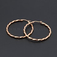 Titanium Steel Hoop Earrings, Twisted Ring Shape, Rose Gold, 12 Gauge, 50x2mm(STAS-TAC0001-11E-RG)