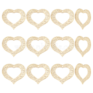 DICOSMETIC 12Pcs Vacuum Plating 304 Stainless Steel Textured Pendants, Heart, Golden, 37.5x33x1mm, Hole: 1.2mm(STAS-DC0007-17)