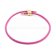 Braided Round Imitation Leather Bracelets Making, with Golden Tone Brass Beads, Medium Violet Red, Inner Diameter: 2-7/8 inch(7.45cm)(BJEW-H610-03G-15)