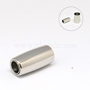 304 Stainless Steel Magnetic Clasps with Glue-in Ends, Barrel, Stainless Steel Color, 18x8.8mm, Hole: 5mm(STAS-K006-15C)
