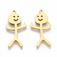 201 Stainless Steel Pendants, Human Charm, Real 18K Gold Plated, 32.5x17x1.5mm, Hole: 1.4mm(STAS-N098-134LG)
