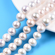 Natural Baroque Pearl Keshi Pearl Beads Strands, Cultured Freshwater Pearl, Round, Creamy White, 9.5~13x10.5~13mm, Hole: 0.8mm, about 31~33pcs/strand, 15.83 inch~16.06 inch(40.2~40.8cm)(PEAR-S020-l11)