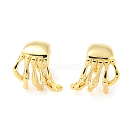 Rack Plating Brass Skeleton Hand Cuff Earrings for Women, Lead Free & Cadmium Free, Long-Lasting Plated, Real 18K Gold Plated, 12~12.5x12x12mm(EJEW-F326-06G)