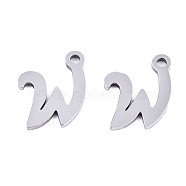 201 Stainless Steel Charms, Laser Cut, Alphabet, Stainless Steel Color, Letter.W, 10x9.5x1mm, Hole: 1.4mm(STAS-T044-217P-W)
