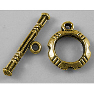 Tibetan Style Alloy Toggle Clasps, Antique Golden, Lead Free and Cadmium Free and Nickel Free, Size: Ring: 14.5x12mm, Bar: 22x3, Hole: 2mm.(X-GLF0322Y-NF)