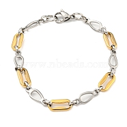 Two Tone 304 Stainless Steel Oval & Teardrop Link Chain Bracelet, Golden & Stainless Steel Color, 8-5/8 inch(21.9cm), Wide: 7mm(BJEW-B078-15GP)
