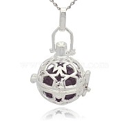 Silver Color Plated Brass Hollow Round Cage Pendants, with No Hole Spray Painted Brass Round Ball Beads, DarkSlate Blue, 36x25x21mm, Hole: 3x8mm(KK-J226-07S)