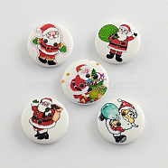 2-Hole Christmas Santa Claus Printed Wooden Buttons, Flat Round, Mixed Color, 20x5mm, Hole: 2mm(BUTT-R032-059)