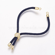 Nylon Cord Bracelet Making, Slider Bracelets, with Brass Findings, Long-Lasting Plated, Cadmium Free & Nickel Free & Lead Free, Prussian Blue, Real 18K Gold Plated, 8-1/4 inch(21cm), 3mm, Hole: 2.5mm(X-MAK-P005-01G)