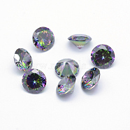 Cubic Zirconia Pointed Back Cabochons, Grade A, Faceted, Diamond, Colorful, 4x2.5mm(X-ZIRC-M002-4mm-010)