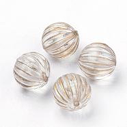 Plating Transparent Acrylic Beads, Golden Metal Enlaced, Corrugated Round, Clear, 12mm, Hole: 1.5mm, about 490pcs/500g(PACR-Q115-60-12mm)