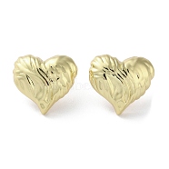 Rack Plating Brass Textured Heart Stud Earrings, Lead Free & Cadmium Free, Real 18K Gold Plated, 20x22mm(EJEW-M237-06G)