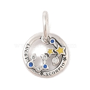 Luminous 925 Sterling Silver Rhinestone Constellation Charms, Glow in the Dark Enamel Constellation Charms with Oval Jump Rings, Antique Silver, Scorpio, 11.5x2mm, Hole: 4x5mm(STER-H114-01AS-011)