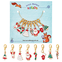 8Pcs 8 Style Christmas Theme Alloy Enamel Pendants Decorations, with Zinc Alloy Lobster Claw Clasps, Mixed Color, 33mm, 1pc/style(HJEW-NB0001-47)
