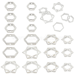 Elite 24Pcs 6 Style Long-Lasting Plated Alloy Bead Frame, for Jewish, Hexagon & Star of David, 925 Sterling Silver Plated, 8.5~16.5x8.5~16.5x2.5~3mm, Hole: 1mm, 4pcs/style(FIND-PH0008-30)