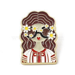 Hippie Daisy Girl Enamel Pins, Alloy Lapel Pin Backs for Backpack Clothes, Golden, 30x21mm(AL-Z002-01G-02)