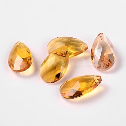 Faceted Teardrop Glass Pendants, Gold, 16x9x6mm, Hole: 1mm(GLAA-O008-A14)