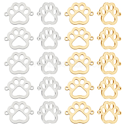 20Pcs 2 Colors 304 Stainless Steel Hollow Connector Charms, Paw Print Links, Golden & Stainless Steel Color, 15x19x1mm, Hole: 1.4mm, 10pcs/colors(STAS-HY0001-58)