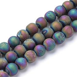 Electroplated Natural Druzy Geode Agate Bead Strands, Matte Style, Round, Multi-color Plated, 10~11mm, Hole: 1mm, about 37~39pcs/strand, 14.9~15.5 inch(G-R345-10mm-59)