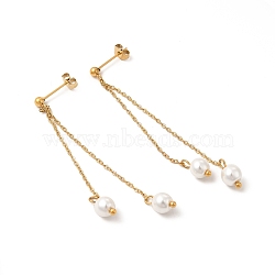 Glass Pearl Tassel Dangle Stud Earrings, Vacuum Plating 304 Stainless Steel Jewelry for Women, Golden, 60~65mm, Pin: 0.7mm(EJEW-P219-20G)