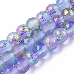 Frosted Spray Painted Glass Beads Strands, with Golden Foil, Round, Medium Slate Blue, 4~5mm, Hole: 0.9~1.2mm, about 95~103pcs/Strand, 13.78 inch~14.88 inch(35~37.8cm)(GLAA-N035-03A-C05)