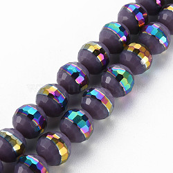 Electroplate Opaque Solid Color Glass Beads Strands, Multi-color Plated, Faceted, Round, Indigo, 10x9.5mm, Hole: 1.4mm, about 39~40pcs/strand, 14.17 inch~14.57 inch(36~37cm)(EGLA-N006-031-B04)