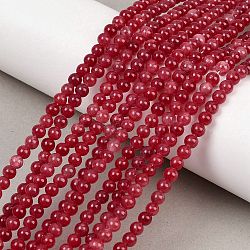 Natural Striped Stone Beads Strands, Round, Dyed, Red, 4mm, about 90pcs/strand, 15.75''(40cm)(X-G-D315-A01-05-4mm)