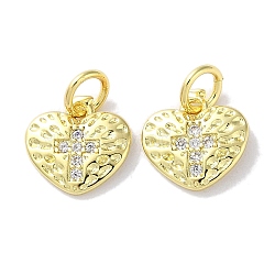 Rack Plating Brass Micro Pave Clear Cubic Zirconia Pendants, Long-Lasting Plated, Lead Free & Cadmium Free, Heart, Real 18K Gold Plated, 9.5x10x1mm, Hole: 3.4mm(KK-Z039-16G)