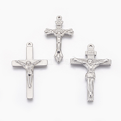 304 Stainless Steel Pendants, Crucifix, Stainless Steel Color, 43~50x24~33x4mm, Hole: 1.8~2mm(STAS-E445-13)