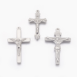 Tarnish Resistant 304 Stainless Steel Pendants, Crucifix, Stainless Steel Color, 43~50x24~33x4mm, Hole: 1.8~2mm(STAS-E445-13)