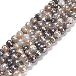 Electroplated Natural Botswana Agate Round Beads Strands, Faceted(128 Facets), 6mm, Hole: 1.2mm, about 63pcs/strand, 15.16 inch(38.5cm)(G-L598-A03-01)
