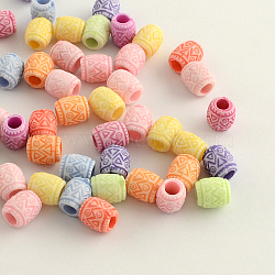 Craft Style Colorful Acrylic European Beads, Large Hole Barrel Beads, Mixed Color, 7x9mm, Hole: 4mm, about 1800pcs/500g(MACR-Q157-M46)