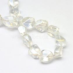 Electroplate Glass Beads Strands, AB Color Plated, Trapezoid, White, 15.5x12~12.5x8.5~9mm, Hole: 1.5mm, about 40pcs/strand, 23.2 inch(EGLA-Q066-06)