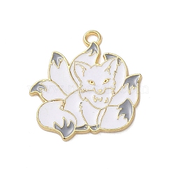 Alloy Enamel Pendants, Golden, Nine-tailed Fox Charm, Gray, 28x27x1.2mm, Hole: 1.5mm(ENAM-I059-A-02)