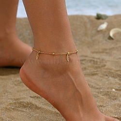 Golden Brass Charm Anklets, Leaf(NS9046-3)