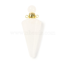 Natural Quartz Crystal Faceted Cone Openable Perfume Bottle Big Pendants, with 304 Stainless Steel Findings, Golden, 49.5~51.5x18.5x18.5mm, Hole: 1.8mm(G-L524-18G-11)