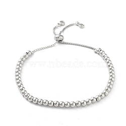 Adjustable Brass Round Beaded Slider Bracelets, with Box Chains, Platinum, Inner Diameter: 2~3-3/8 inch(5.2~8.6cm)(BJEW-D039-31A-P)