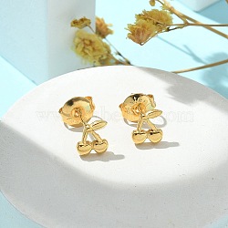 304 Stainless Steel Stud Earrings for Women, Golden, Cherry, 6.5x6mm(STAS-Z117-14G-01)