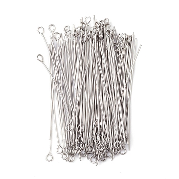 304 Stainless Steel Eye Pins, Stainless Steel Color, 50mm, Pin: 0.6mm, Hole: 2mm